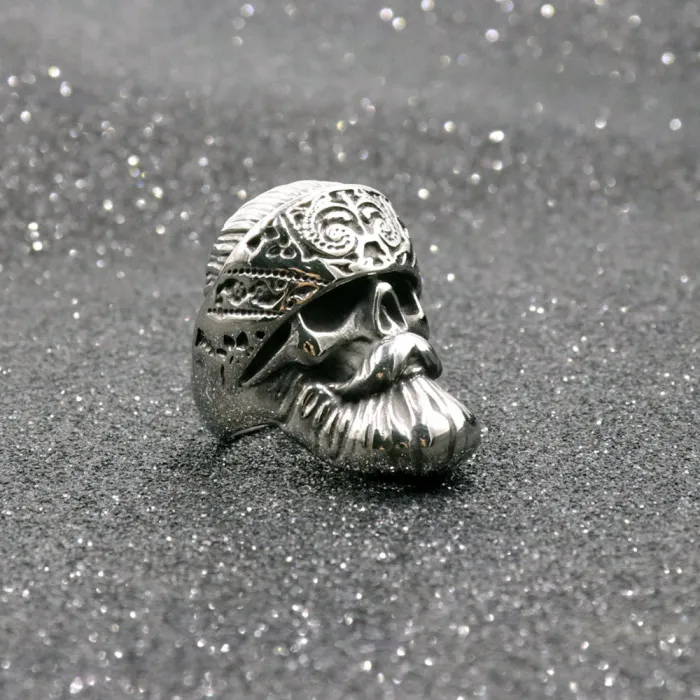 Bearded Skull Ring – Polished Punk Style Titanium Steel Men’s Ring, Gothic Stainless Steel Jewelry Wholesale