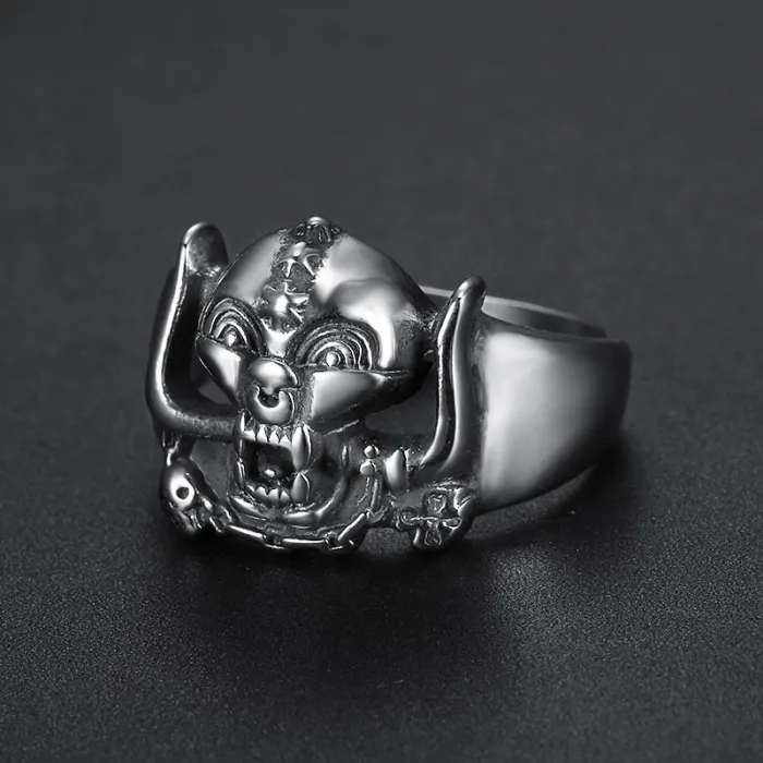 Screaming Skull Mask Ring – Punk Rock Titanium Steel Ring for Men, Gothic Horror Style Jewelry Wholesale