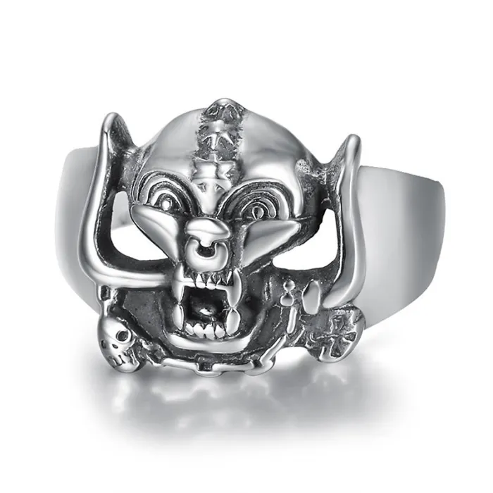 Screaming Skull Mask Ring – Punk Rock Titanium Steel Ring for Men, Gothic Horror Style Jewelry Wholesale