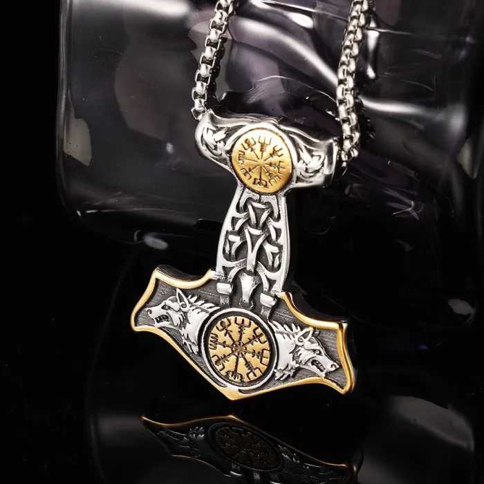 Vintage Viking Twin Wolf Head Pendant – Stainless Steel Norse Amulet Necklace for Men | Retro Animal Totem Jewelry | Wholesale