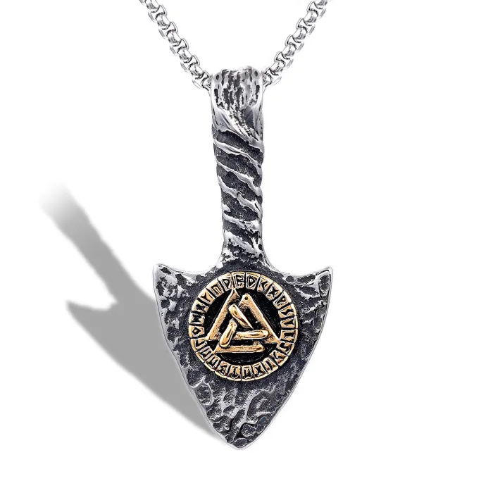 Hot-Selling Vintage Viking Rune Pendant – Stainless Steel Triangular Amulet Necklace for Men | Retro Norse Jewelry | Wholesale