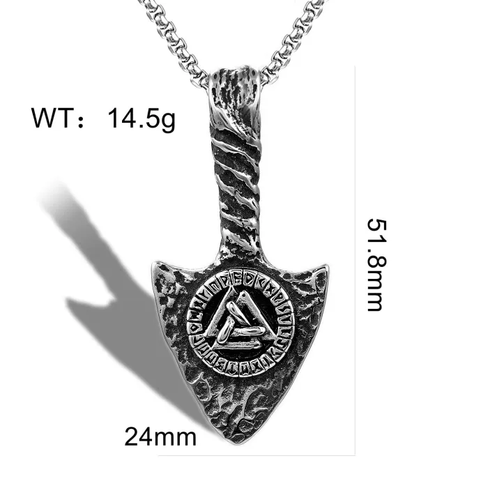 Hot-Selling Vintage Viking Rune Pendant – Stainless Steel Triangular Amulet Necklace for Men | Retro Norse Jewelry | Wholesale