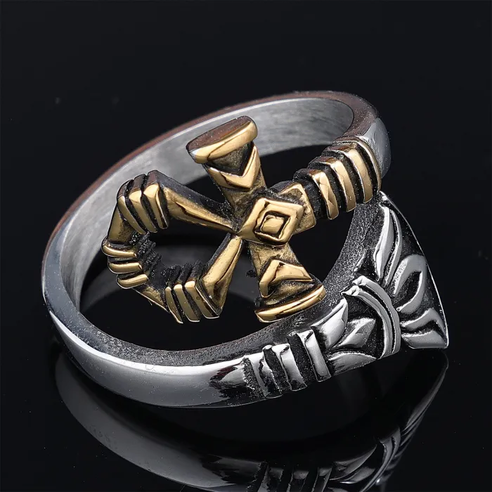 Punk Style Faith Cross Ring – Stainless Steel Gothic Religious Symbol Band for Men | Retro Adjustable Statement Ring | Wholesale