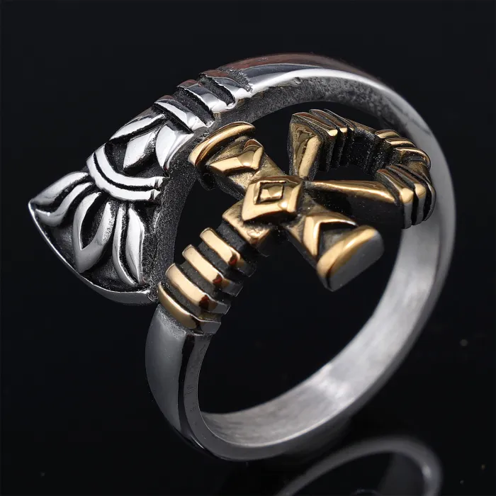Punk Style Faith Cross Ring – Stainless Steel Gothic Religious Symbol Band for Men | Retro Adjustable Statement Ring | Wholesale