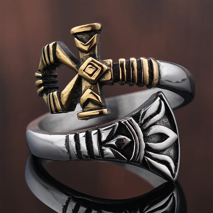 Punk Style Faith Cross Ring – Stainless Steel Gothic Religious Symbol Band for Men | Retro Adjustable Statement Ring | Wholesale