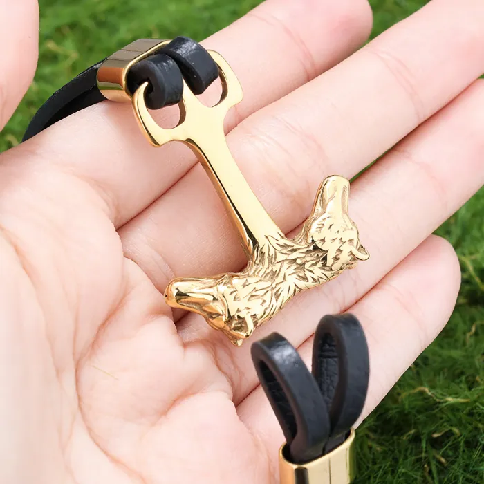 Punk Nordic War God Double Wolf Head Bracelet – Viking Style Leather Cord Wristband for Men | Retro Stainless Steel Jewelry | Wholesale
