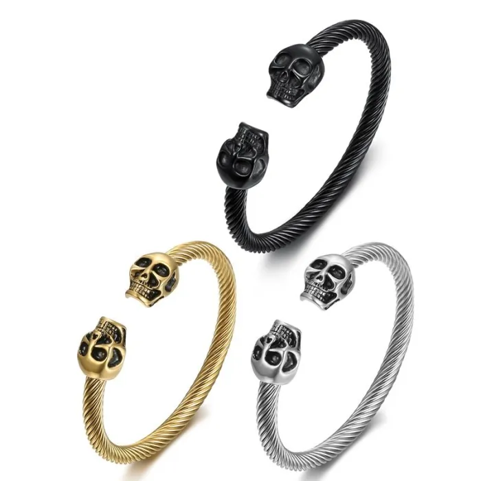 Vintage Skull Braid Bracelet – Unisex Woven Leather & Stainless Steel Cuff | Gothic Punk Jewelry | In Stock | Wholesale