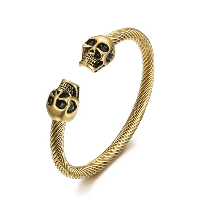 Vintage Skull Braid Bracelet – Unisex Woven Leather & Stainless Steel Cuff | Gothic Punk Jewelry | In Stock | Wholesale