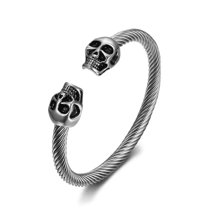 Vintage Skull Braid Bracelet – Unisex Woven Leather & Stainless Steel Cuff | Gothic Punk Jewelry | In Stock | Wholesale