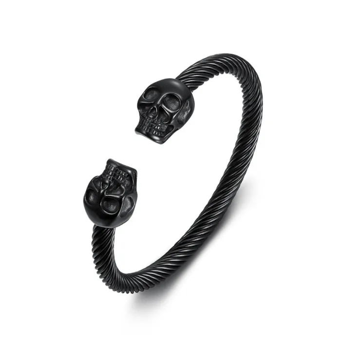 Vintage Skull Braid Bracelet – Unisex Woven Leather & Stainless Steel Cuff | Gothic Punk Jewelry | In Stock | Wholesale