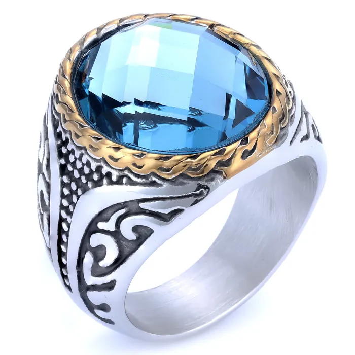 Stainless Steel Gemstone Ring – Polished Unisex Fashion Finger Ring | Ready Stock Jewelry | Wholesale Available