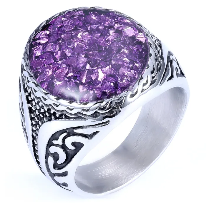 Stainless Steel Gemstone Ring – Polished Unisex Fashion Finger Ring | Ready Stock Jewelry | Wholesale Available