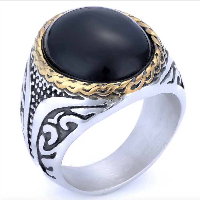Stainless Steel Gemstone Ring – Polished Unisex Fashion Finger Ring | Ready Stock Jewelry | Wholesale Available