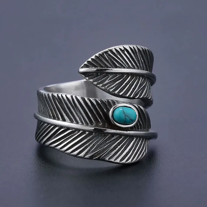 Turquoise Open Ring – Fashionable Stainless Steel Adjustable Statement Band for Men & Women | Trendy Jewelry | Wholesale