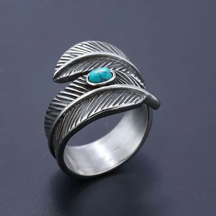Turquoise Open Ring – Fashionable Stainless Steel Adjustable Statement Band for Men & Women | Trendy Jewelry | Wholesale