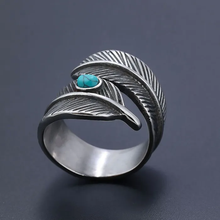 Turquoise Open Ring – Fashionable Stainless Steel Adjustable Statement Band for Men & Women | Trendy Jewelry | Wholesale