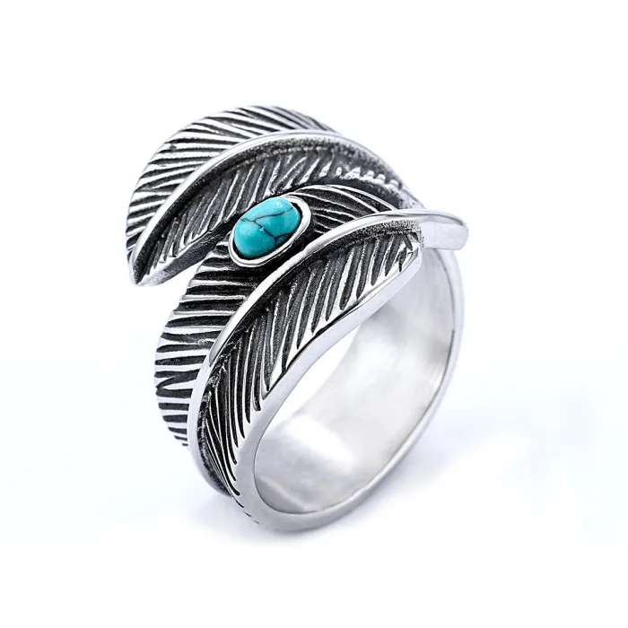 Turquoise Open Ring – Fashionable Stainless Steel Adjustable Statement Band for Men & Women | Trendy Jewelry | Wholesale