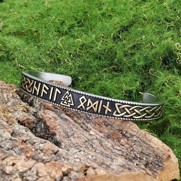 Viking Rune Thor's Hammer Bracelet – Open Cuff Stainless Steel Bangle for Men | Punk Nordic Jewelry | Wholesale