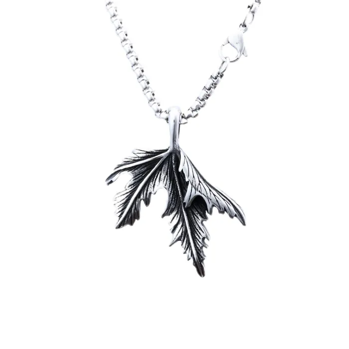 Punk Street Style Leaf Pendant Necklace – Stainless Steel Hip-Hop Jewelry for Men | No Fade Urban Fashion Accessory | Wholesale