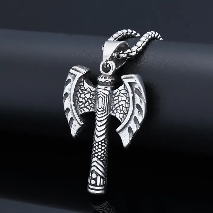Viking Double Axe Pendant – Retro Style Stainless Steel Necklace for Men | Minimalist & Bold | Nordic Jewelry | Wholesale