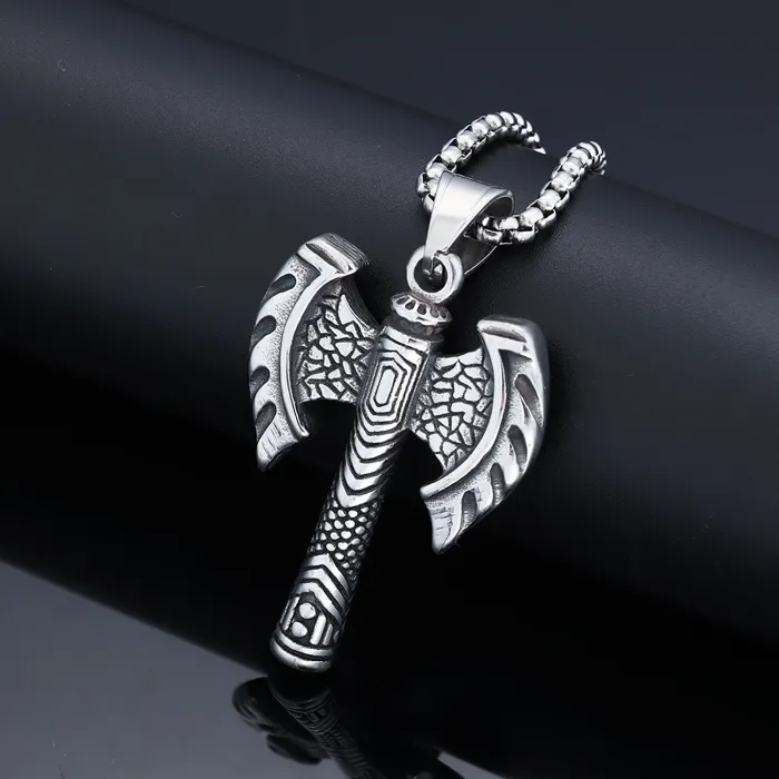 Viking Double Axe Pendant – Retro Style Stainless Steel Necklace for Men | Minimalist & Bold | Nordic Jewelry | Wholesale