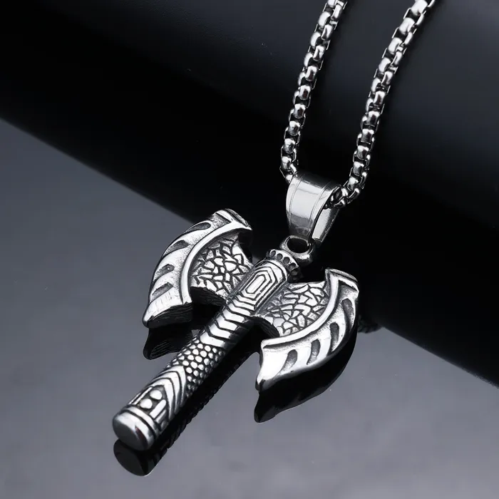 Viking Double Axe Pendant – Retro Style Stainless Steel Necklace for Men | Minimalist & Bold | Nordic Jewelry | Wholesale