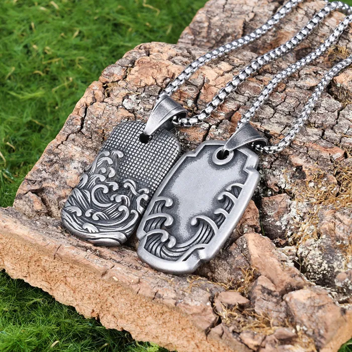 Retro Wave Totem Pendant Necklace – Bold Stainless Steel Design for Men | Punk Style Hip-Hop Jewelry | Wholesale