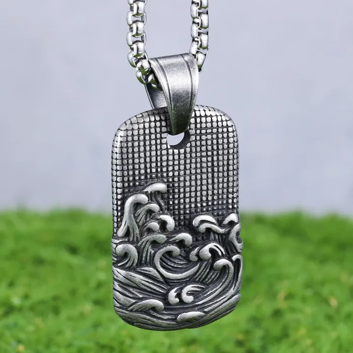 Retro Wave Totem Pendant Necklace – Bold Stainless Steel Design for Men | Punk Style Hip-Hop Jewelry | Wholesale