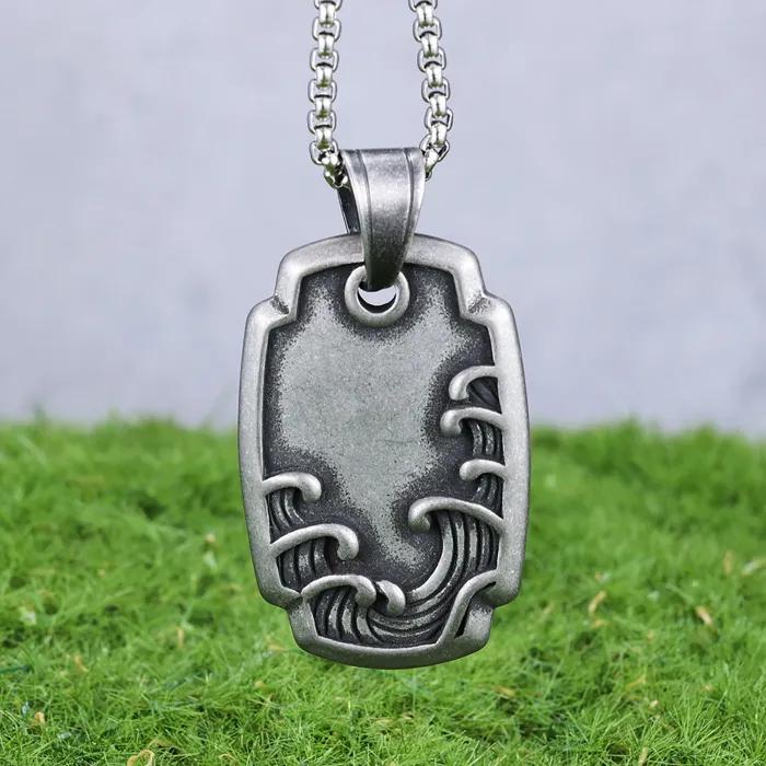 Retro Wave Totem Pendant Necklace – Bold Stainless Steel Design for Men | Punk Style Hip-Hop Jewelry | Wholesale