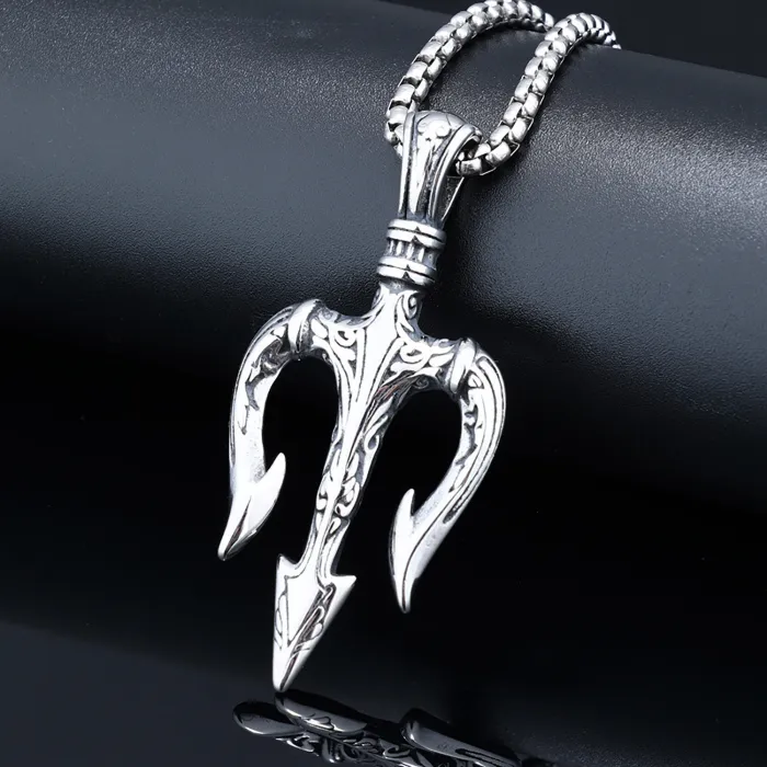 Viking Trident Pendant – Retro Norse Stainless Steel Necklace for Men | Nordic Punk Style Jewelry | Wholesale