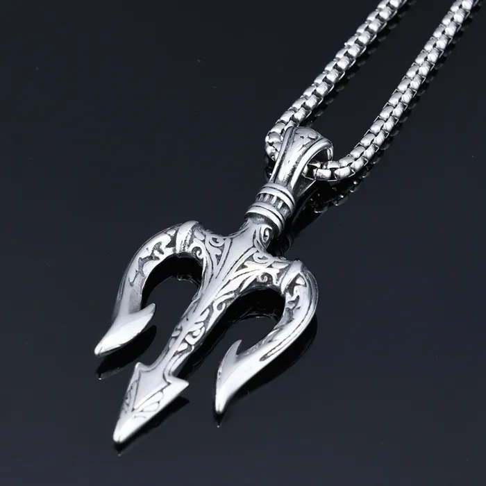 Viking Trident Pendant – Retro Norse Stainless Steel Necklace for Men | Nordic Punk Style Jewelry | Wholesale
