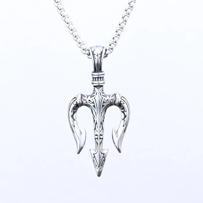 Viking Trident Pendant – Retro Norse Stainless Steel Necklace for Men | Nordic Punk Style Jewelry | Wholesale