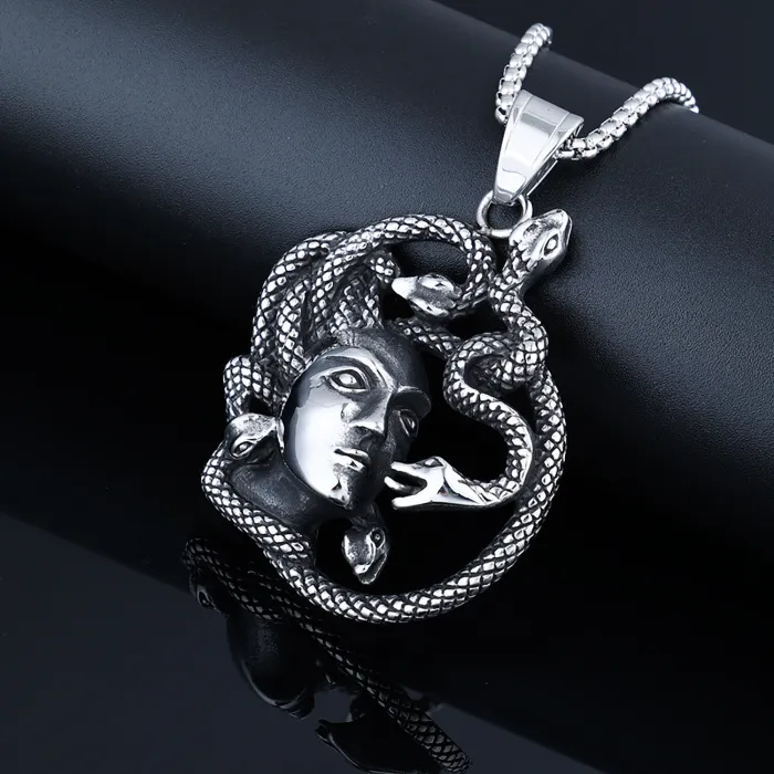 Medusa Pendant Necklace – Gothic Snake Woman Stainless Steel Jewelry | Punk Statement Accessory | Wholesale