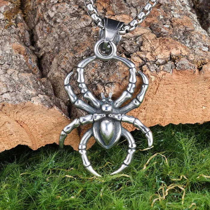 Bold 3D Spider Pendant Necklace – Titanium Steel Statement Jewelry for Men | Punk Gothic Style | Wholesale