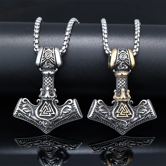 Viking Rune Thor’s Hammer Pendant – Stainless Steel Norse Mjölnir Necklace | Fade-Resistant Nordic Amulet | Men’s Jewelry | Wholesale