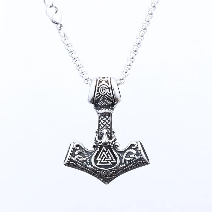 Viking Rune Thor’s Hammer Pendant – Stainless Steel Norse Mjölnir Necklace | Fade-Resistant Nordic Amulet | Men’s Jewelry | Wholesale