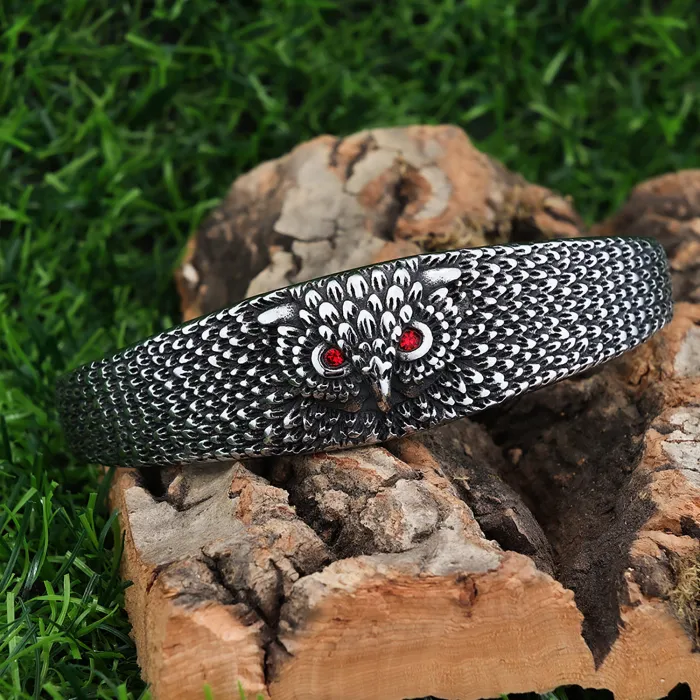 Owl Design Stainless Steel Bracelet – Unisex Bangle with Crystal Accents | Fashion Jewelry | Animal-Inspired | Wholesale