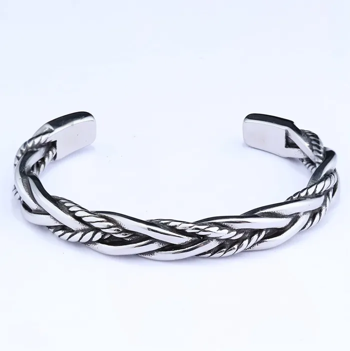 Woven C-Shaped Cuff Bracelet – Vintage-Inspired Small-Batch Design in Stainless Steel | Retro Style | Unisex Minimalist Jewelry | Wholesale