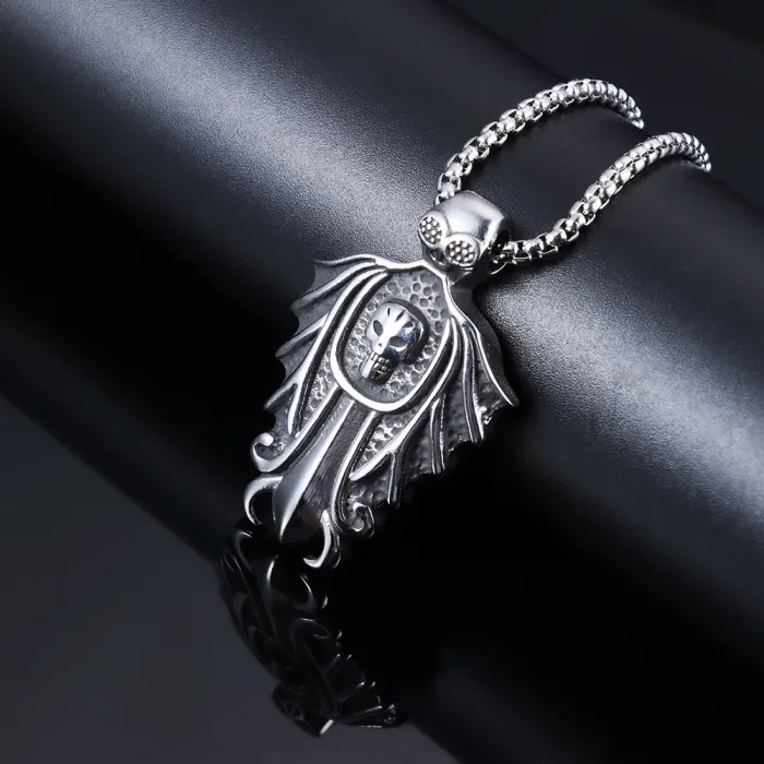 Bat Skull Pendant – Edgy Gothic Style Stainless Steel Necklace for Trendy Streetwear | Punk Accessories | Wholesale