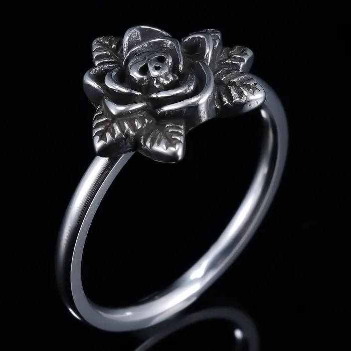 Vintage Rose Skull Ring – Stylish Minimalist Stainless Steel Small Band for Women | Gothic Chic Jewelry | Wholesale