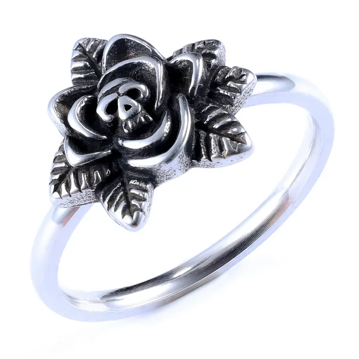 Vintage Rose Skull Ring – Stylish Minimalist Stainless Steel Small Band for Women | Gothic Chic Jewelry | Wholesale