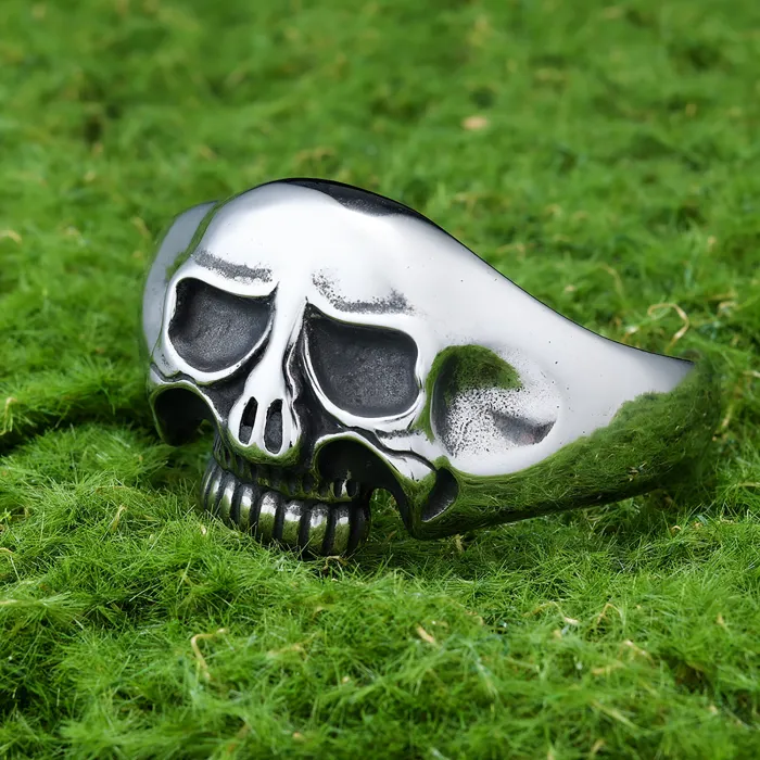 Punk Skull Cuff Bracelet – Bold Large Skull Design in Stainless Steel | Open C-Shape Bangle for Men | Gothic Rock Style | Wholesale