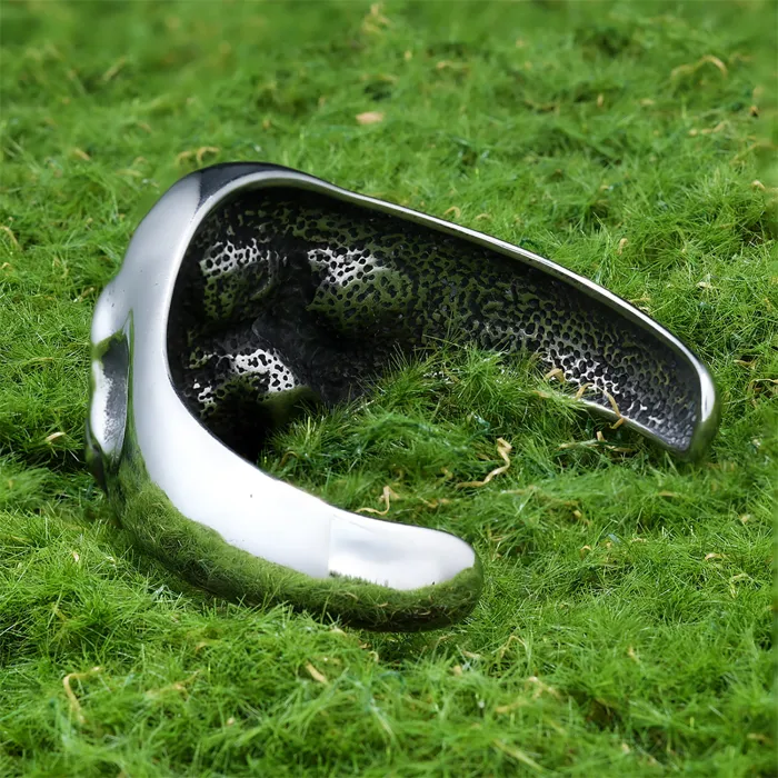 Punk Skull Cuff Bracelet – Bold Large Skull Design in Stainless Steel | Open C-Shape Bangle for Men | Gothic Rock Style | Wholesale