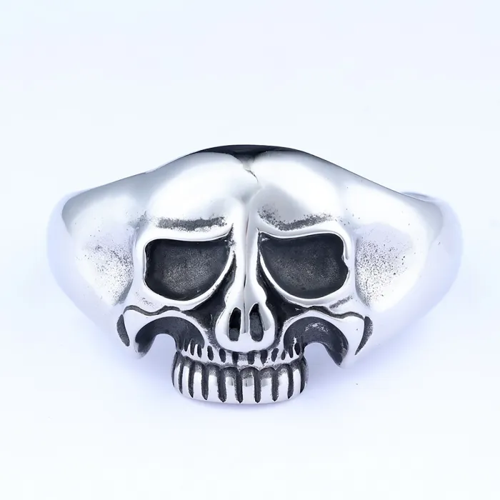 Punk Skull Cuff Bracelet – Bold Large Skull Design in Stainless Steel | Open C-Shape Bangle for Men | Gothic Rock Style | Wholesale