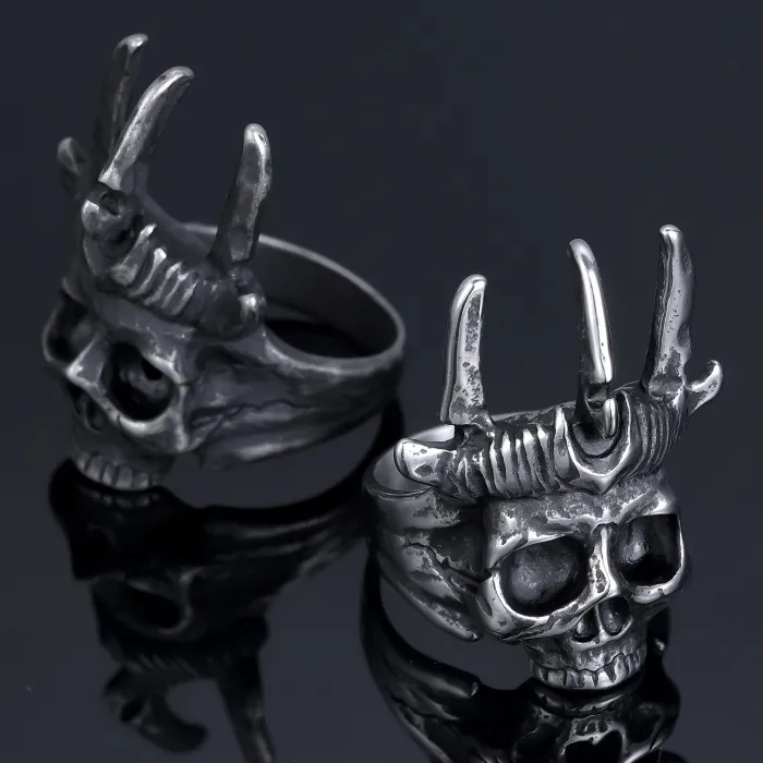 Vintage Punk Skull Ring with Crown – Gothic Style Stainless Steel Statement Ring for Men | Fashion Jewelry | Wholesale