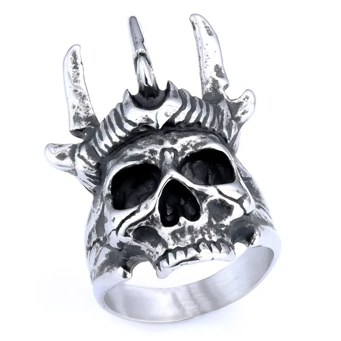 Vintage Punk Skull Ring with Crown – Gothic Style Stainless Steel Statement Ring for Men | Fashion Jewelry | Wholesale