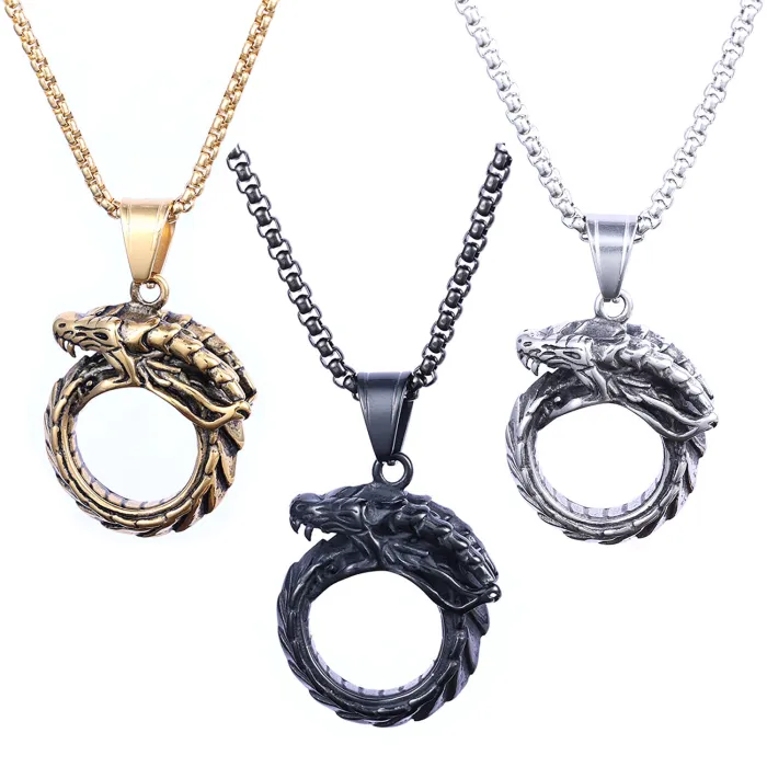 Hot-Selling Vintage Dragon Head Pendant Necklace – Minimalist Totem Design in Stainless Steel | Men’s Fashion Jewelry | Non-Fading | Wholesale