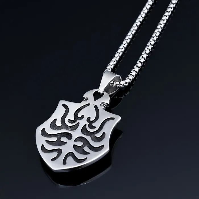 Stainless Steel Men's Cross Shield Pendant Necklace – Gothic Punk Style with Vintage Totem | Retro Fashion Jewelry | In Stock | Wholesale