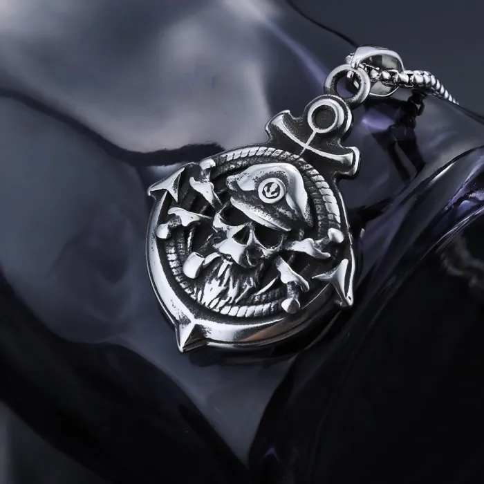 Stainless Steel Pirate Captain Anchor Pendant Necklace – Punk Style Nautical Jewelry for Men | Fade-Resistant | Statement Accessory | Wholesale