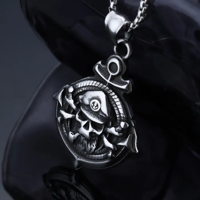 Stainless Steel Pirate Captain Anchor Pendant Necklace – Punk Style Nautical Jewelry for Men | Fade-Resistant | Statement Accessory | Wholesale